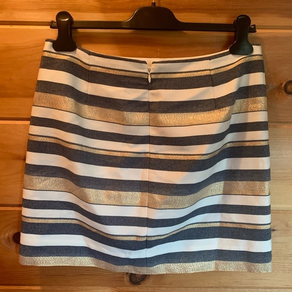 J Crew Shiny Striped Mini Skirt Womens SZ 6 Cotton Stretch Metallic WhiteZipper - Picture 5 of 7